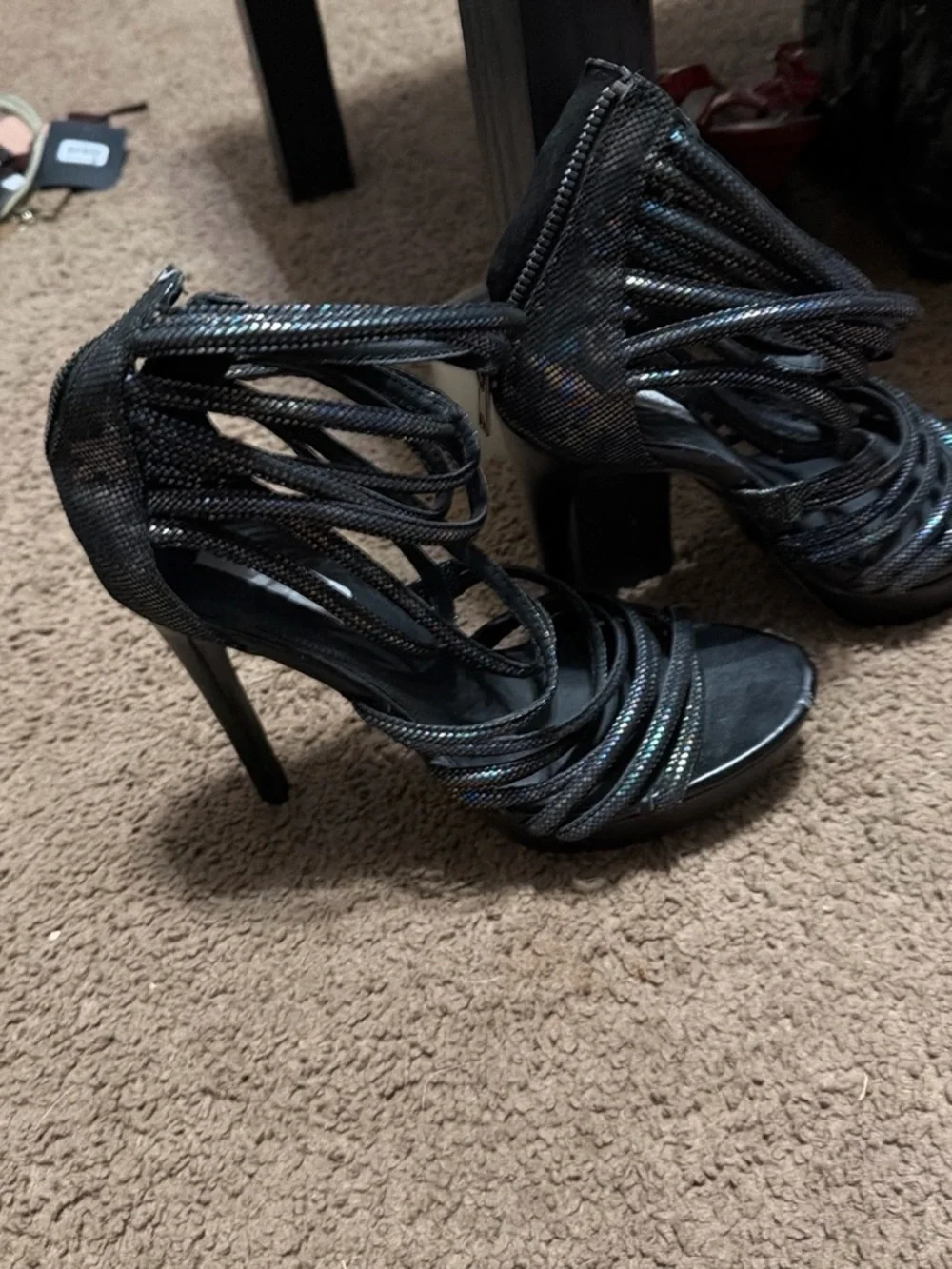 Steve Madden Black Iridescent Lace-Up Strappy Heels
